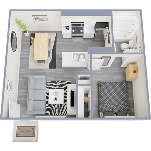 Floor plan for 1 bed, 1 bath, 520 sqft